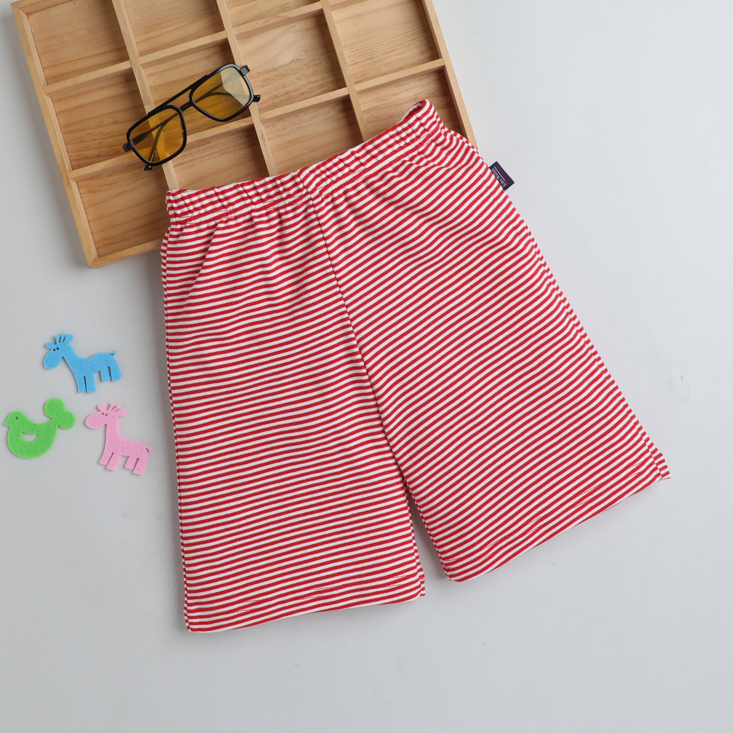 Boys Casual Printed Shorts - Mini Red Stripes