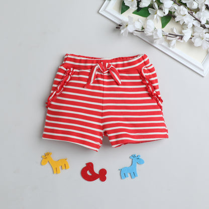 Red & White Striped Cotton Shorts