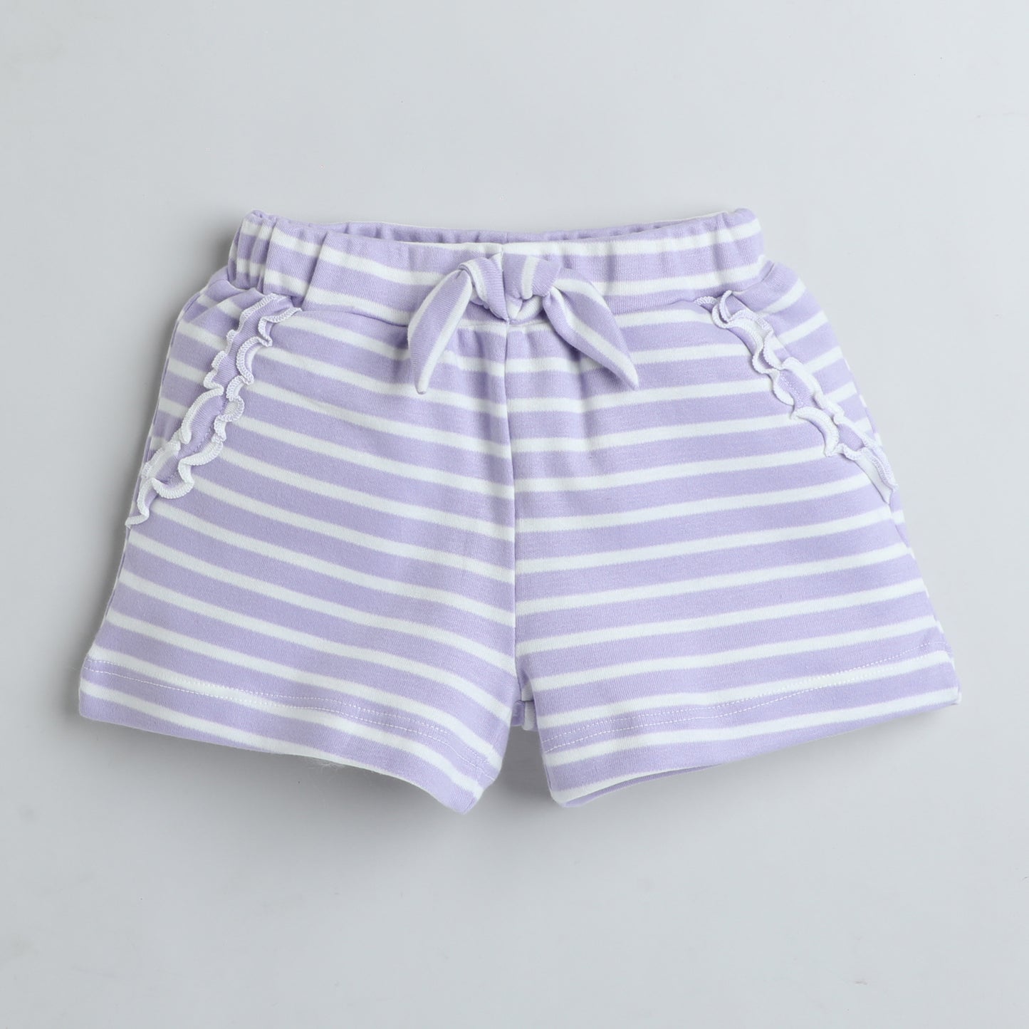 Lavender & White Striped Cotton Shorts