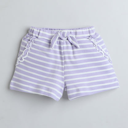 Lavender & White Striped Cotton Shorts