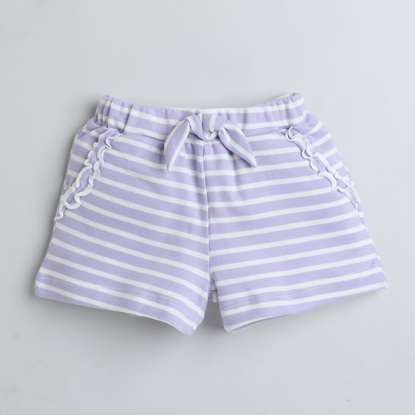 Lavender & White Striped Cotton Shorts