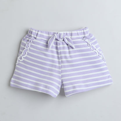Lavender & White Striped Cotton Shorts