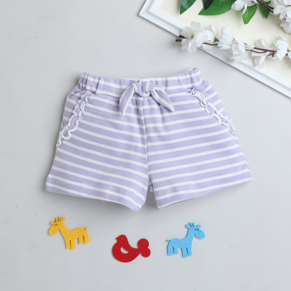 Lavender & White Striped Cotton Shorts