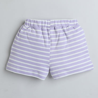 Lavender & White Striped Cotton Shorts