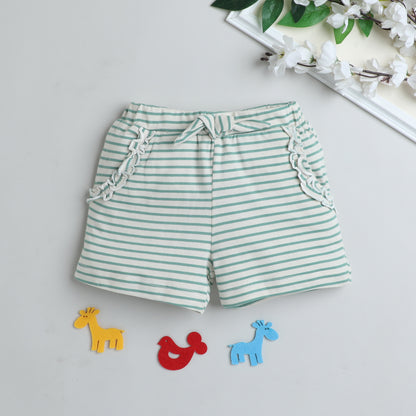 Striped Cotton Shorts with Ruffle Pockets