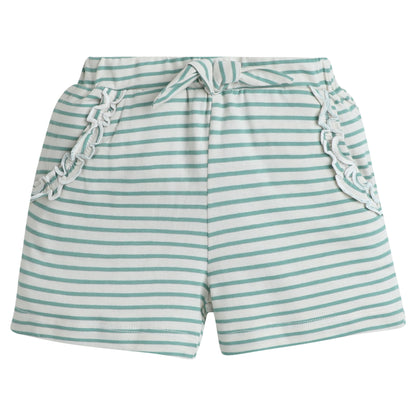 Striped Cotton Shorts with Ruffle Pockets