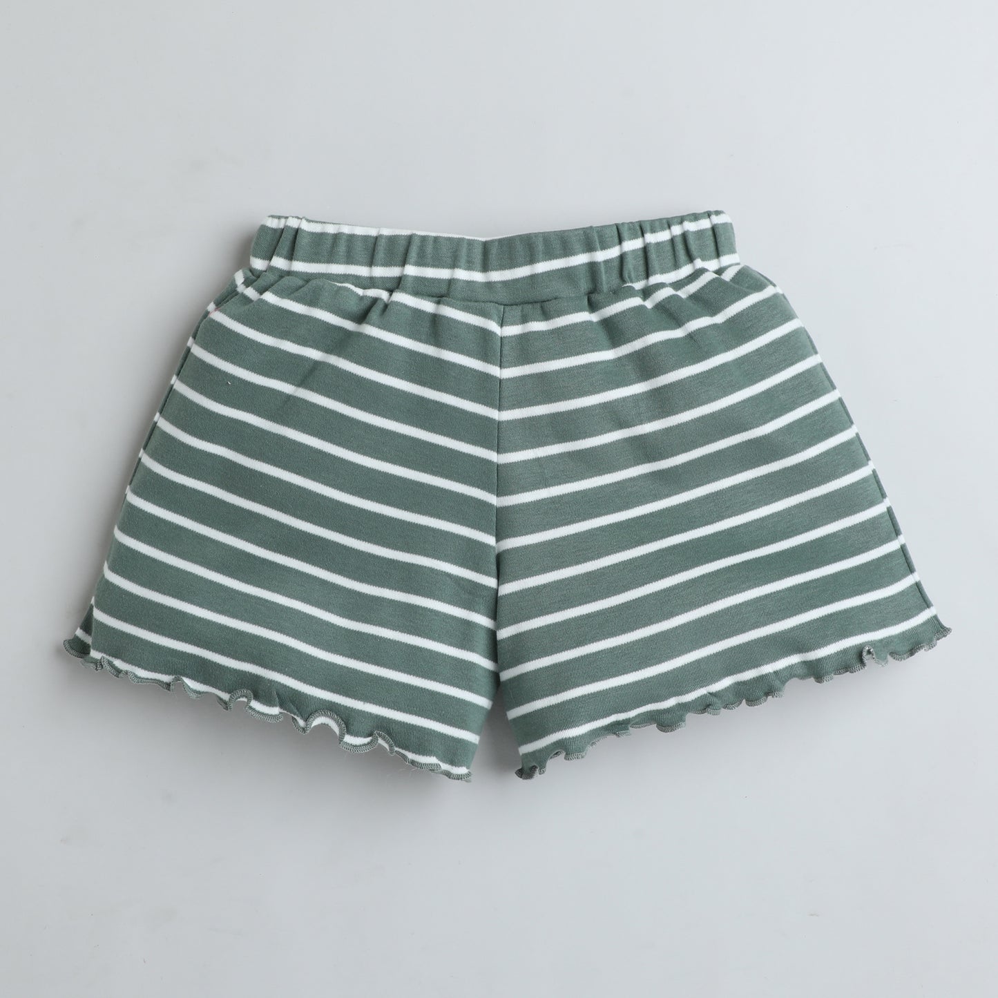 Green & White Striped Cotton Shorts