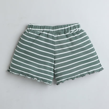 Green & White Striped Cotton Shorts