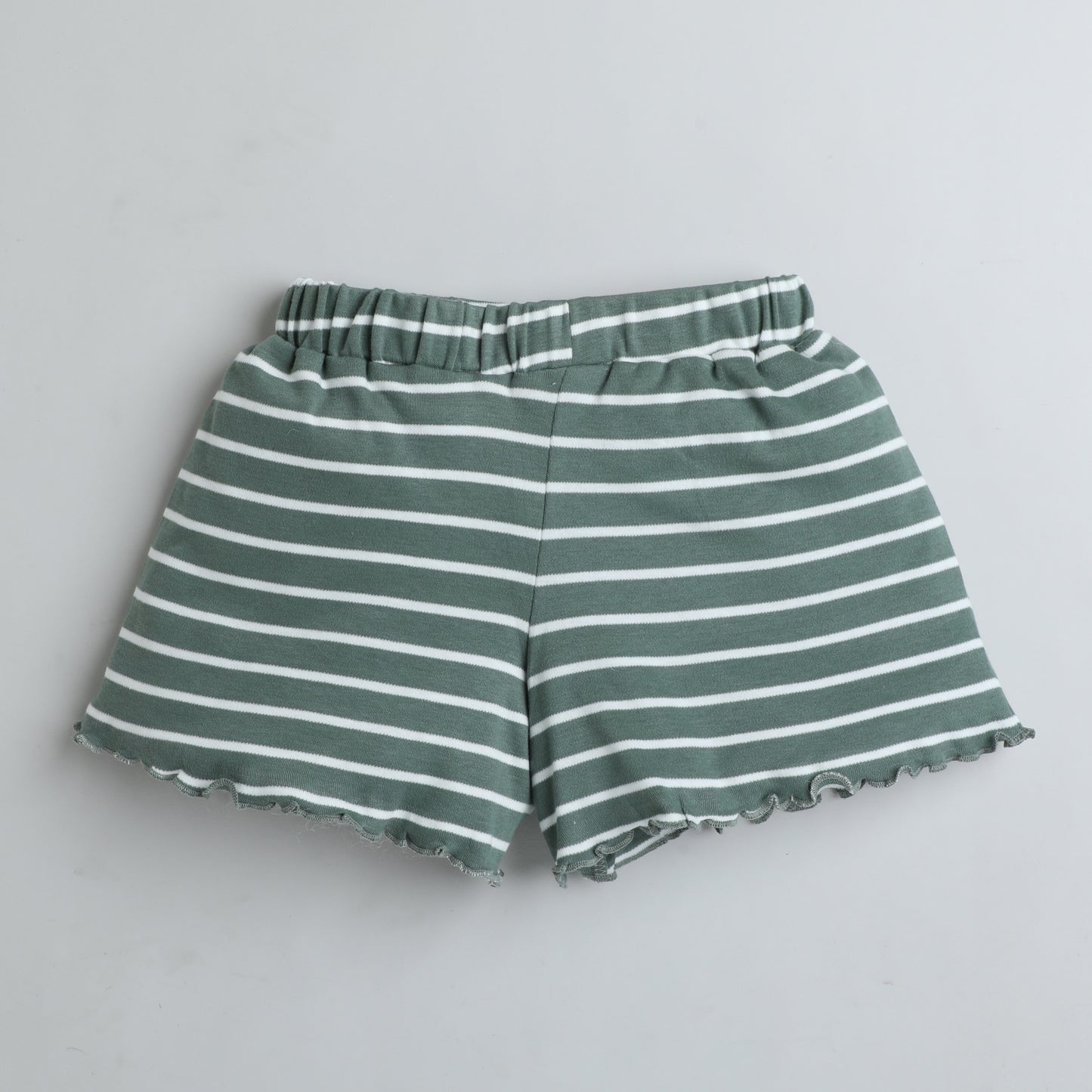 Green & White Striped Cotton Shorts