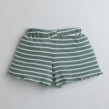 Green & White Striped Cotton Shorts