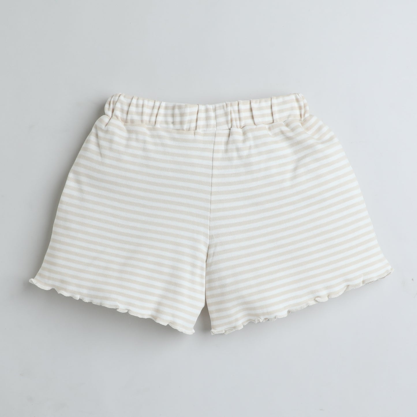Beige & White Striped Cotton Shorts