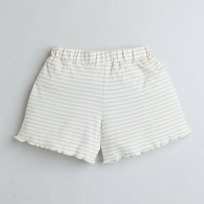 Beige & White Striped Cotton Shorts