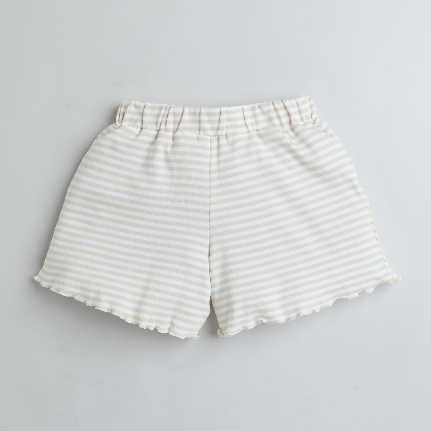 Beige & White Striped Cotton Shorts