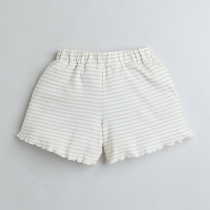Beige & White Striped Cotton Shorts