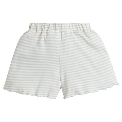Beige & White Striped Cotton Shorts