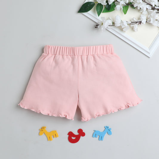 Girls Pink Ruffle Hem Shorts