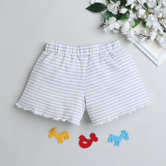 Grey & White Striped Cotton Shorts