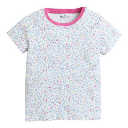 Girls Printed T-Shirt White – Floral Sprinkle Design