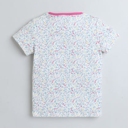 Girls Printed T-Shirt White – Floral Sprinkle Design