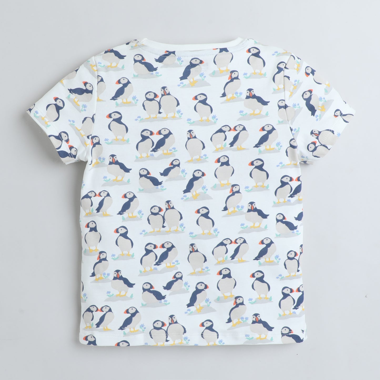 Girls Printed T-Shirt White – Puffin Party Design