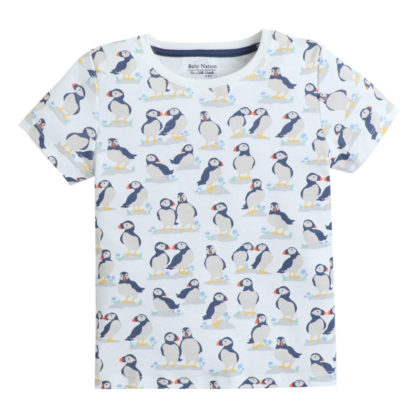 Girls Printed T-Shirt White – Puffin Party Design