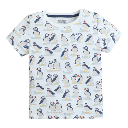 Girls Printed T-Shirt White – Puffin Party Design