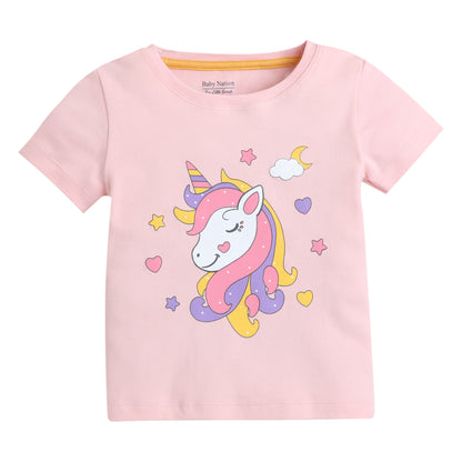 Girls Printed T-Shirt Pink – Unicorn Magic Design