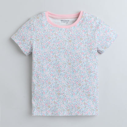 Girls Printed T-Shirt White – Floral Garden Design