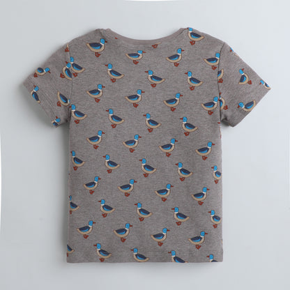 Girls Printed T-Shirt Grey – Duck Pattern Design