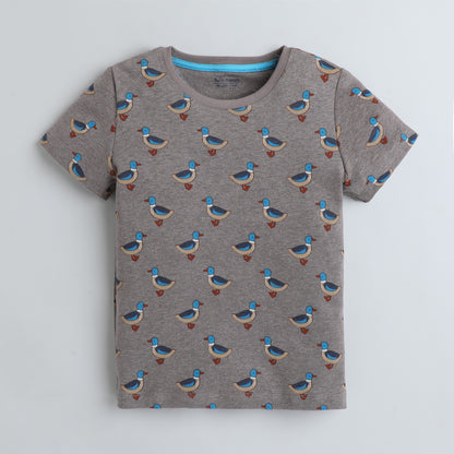 Girls Printed T-Shirt Grey – Duck Pattern Design