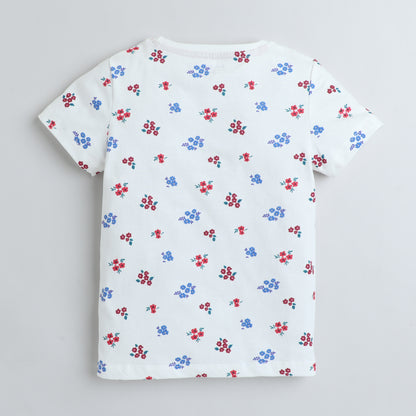 Girls Printed T-Shirt White – Floral All-Over Design
