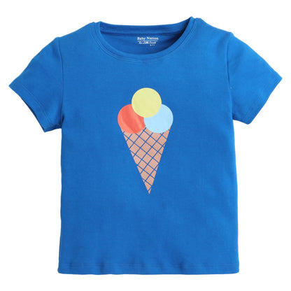 Girls Printed T-Shirt Blue – Ice Cream Cone Design