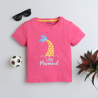 Girls Printed T-Shirt Pink – Little Mermaid Design