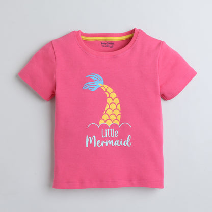Girls Printed T-Shirt Pink – Little Mermaid Design