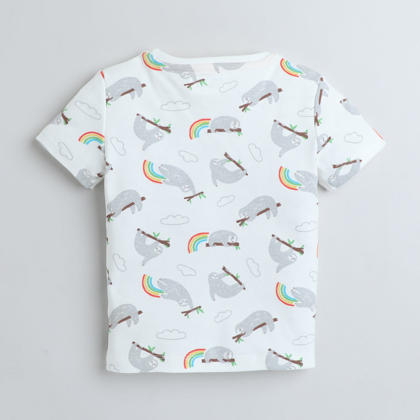 Girls Printed T-Shirt White – Sloth & Rainbow Design