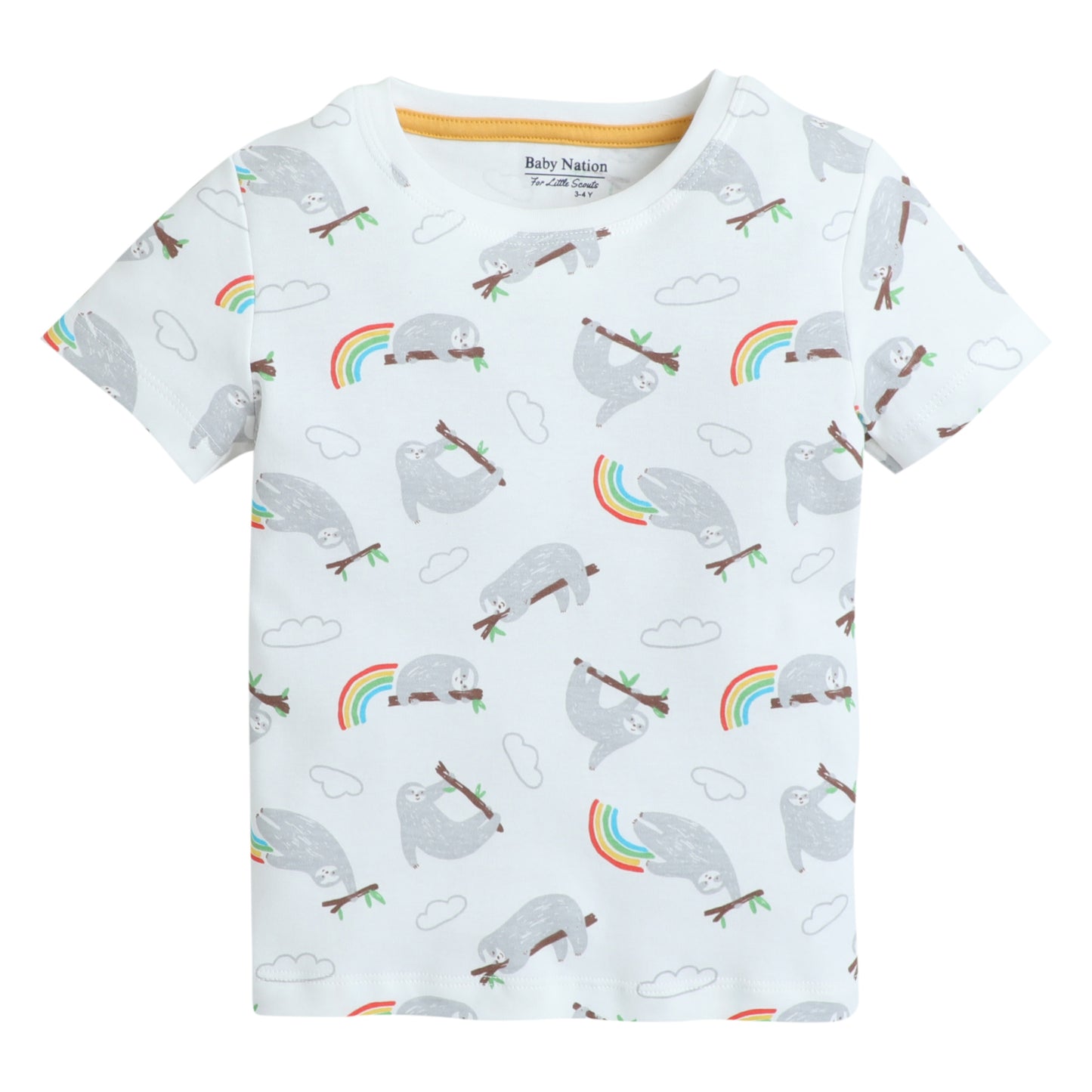 Girls Printed T-Shirt White – Sloth & Rainbow Design