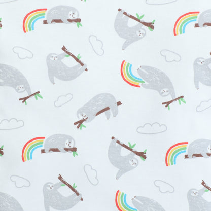 Girls Printed T-Shirt White – Sloth & Rainbow Design