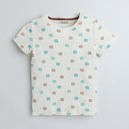 Girls Printed T-Shirt Beige – Hedgehog Design