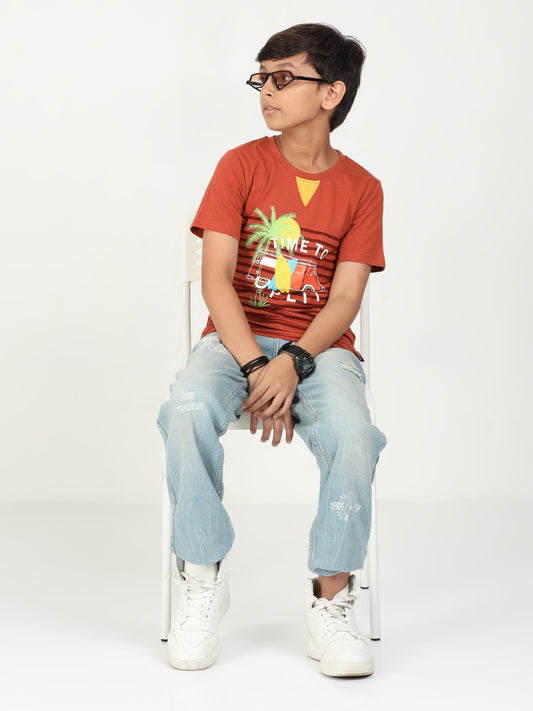 Boys Vacay Printed Striped Tee