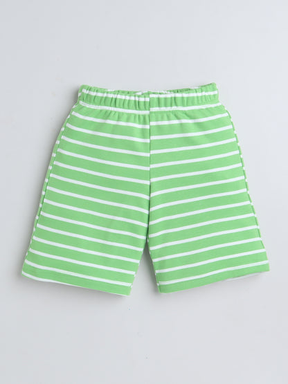 Baby Nation Cotton Knit Half Sleeve Coord Short Set - Green Stripes