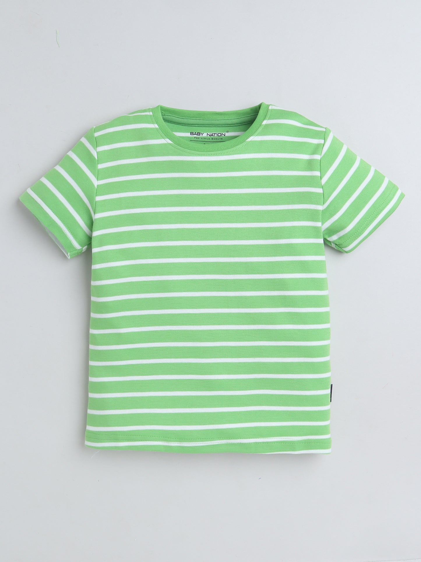 Baby Nation Cotton Knit Half Sleeve Coord Short Set - Green Stripes