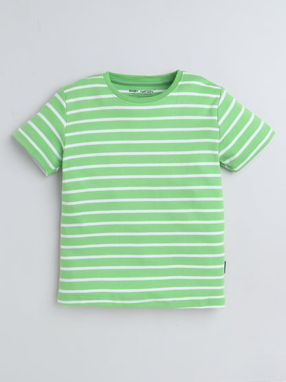 Baby Nation Cotton Knit Half Sleeve Coord Short Set - Green Stripes