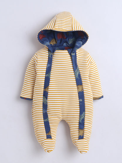 Baby Nation Reversible Baby Romper – Dinosaur Print & Mustard Stripes