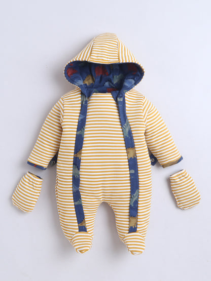 Baby Nation Reversible Baby Romper – Dinosaur Print & Mustard Stripes