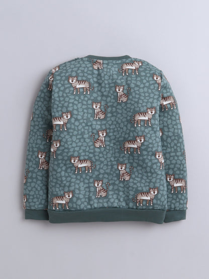 Unisex Kids Sweatshirt – Green with Cute Tiger Print
