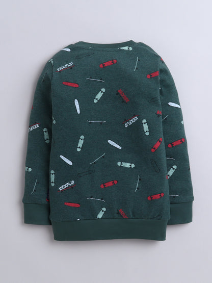 Unisex Kids Sweatshirt – Dark Green with Skateboard Print