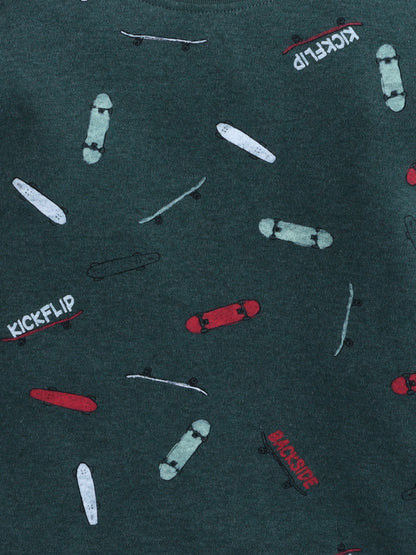 Unisex Kids Sweatshirt – Dark Green with Skateboard Print