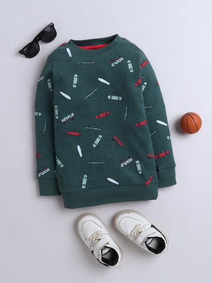 Unisex Kids Sweatshirt – Dark Green with Skateboard Print