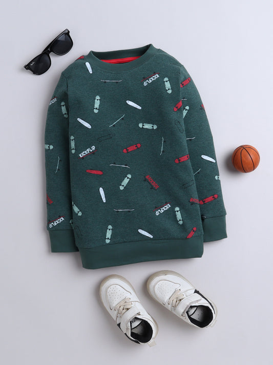Unisex Kids Sweatshirt – Dark Green with Skateboard Print