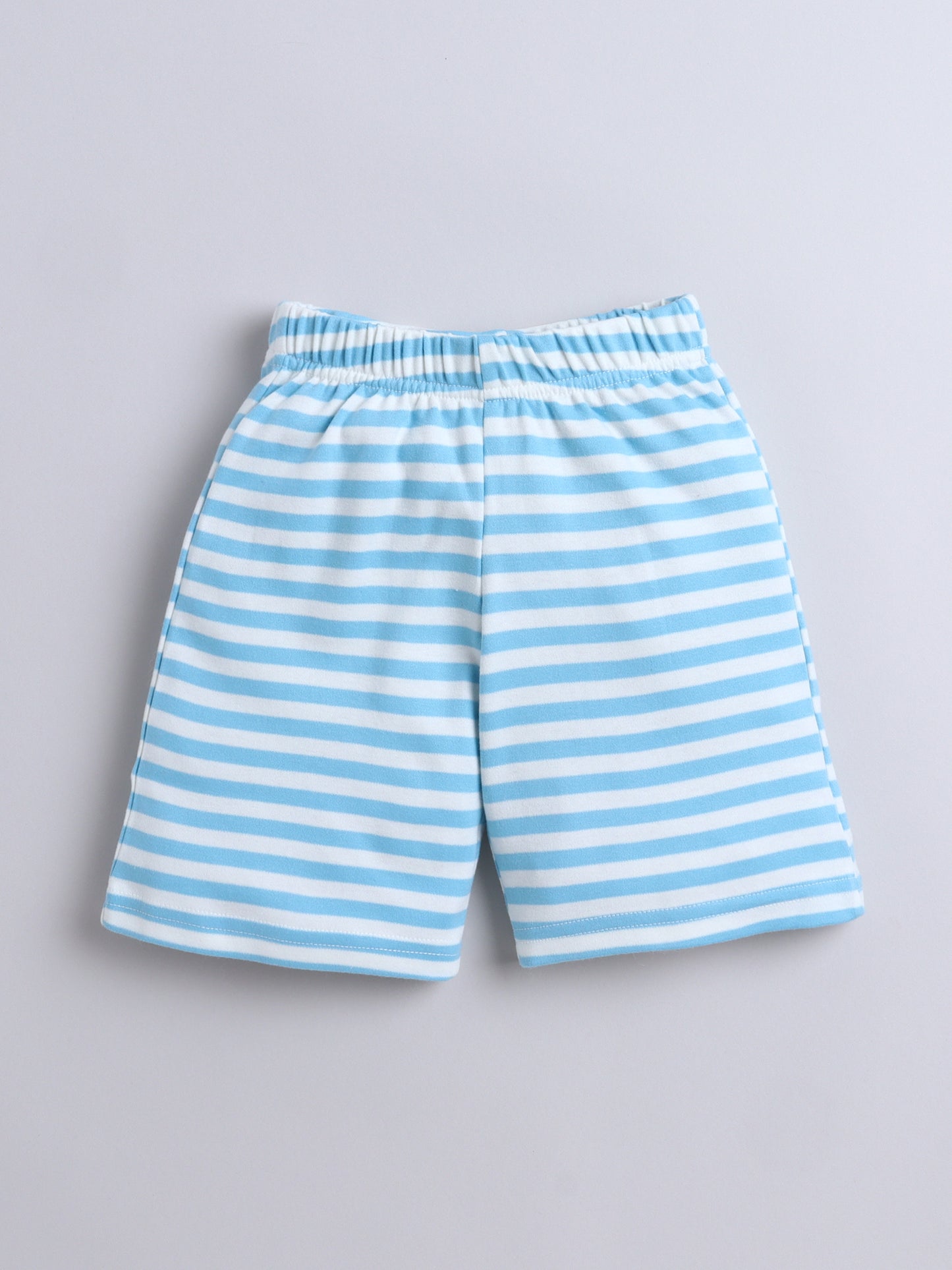 Baby Nation Cotton Knit Half Sleeve Coord Short Set - Sky Blue Stripes